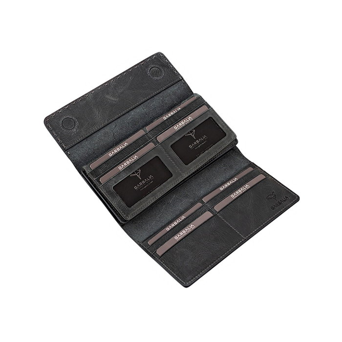 Zoozie Bags Pavia Cartera de Mujer Negra en Piel Auténtica Elegante y Sofisticada con Múltiples Compartimentos, L:19cm, An:2cm, Al:10cm